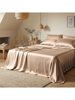 Razzai - Beige Premium Satin Flat Bedsheet with 2 Pillow Covers