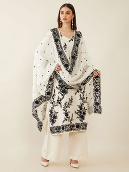 Soch - Off White Machine Embroidery Organza Unstitched Dress Material ( Set of 3 )