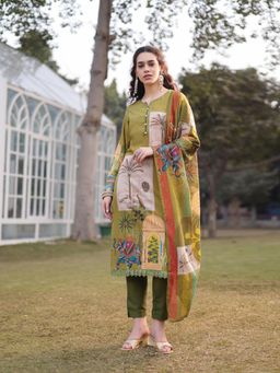 Yufta - Green Sequins Work Piping Pakistani Style Kurta with Pant & Dupatta