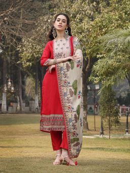 Yufta - Pure Russian Silk Pink Kurta with Dupatta & Pant