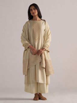 Ganga Fashions - Cloud Cream Pashmina Kurta with Palazzo & Dupatta