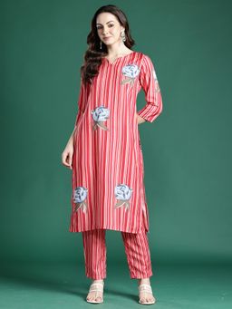 Indo Era - Red Printed Straight Kurta & Pant