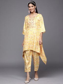 Indo Era - Kesariya Yellow Printed A-Line Kaftan Dress with pant