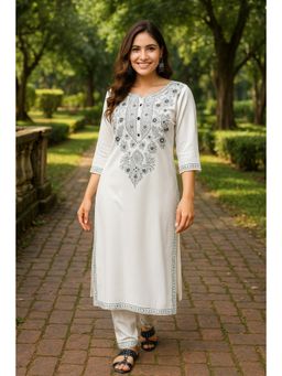 TULSATTVA - Womens White Printed Kurta with Pant