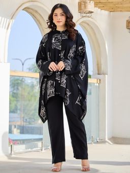 Indo Era - Black Printed Kaftan Kurta with Pant