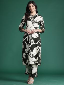 Indo Era - Green Floral Straight Kurta with Pant
