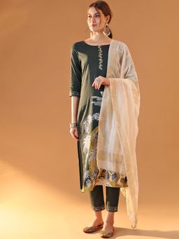 TULSATTVA - Green Printed Kurta with Pant & Dupatta