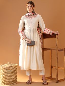 TULSATTVA - Cream Anarkali Kurta with Pant & Dupatta
