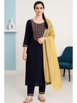 TULSATTVA - Navy Blue Embroidery Kurta with Pant & Dupatta