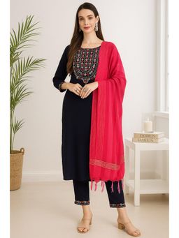 TULSATTVA - Navy Blue Embroidery Kurta with Pant & Dupatta