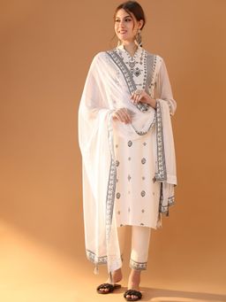 TULSATTVA - White Printed Kurta with Pant & Dupatta