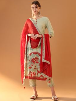 TULSATTVA - Green Floral Print Kurta with Pant & Dupatta