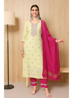 TULSATTVA - Womens Green Kurta with Pant & Dupatta