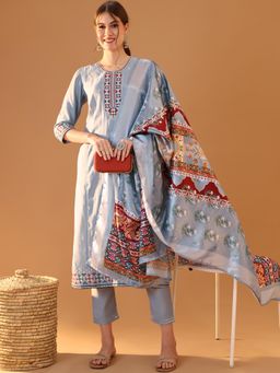 TULSATTVA - Blue Embroidered Kurta with Pant & Dupatta