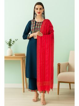 TULSATTVA - Blue Embroidery Kurta with Pant & Dupatta