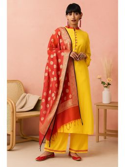 TULSATTVA - Womens Mustard Kurta with Palazzo & Dupatta