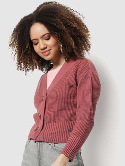 Campus Sutra - Womens Rosy Pink Ribbed Sweater