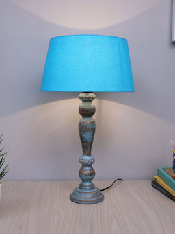 Homesake - Polka Wood Table Lamp Distressed Blue Sky