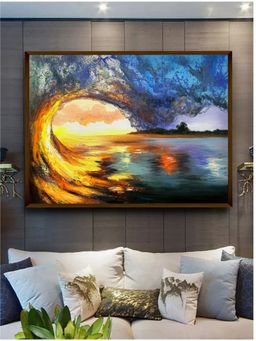The Art House - Blue Orange Abstract Painting Wall Art