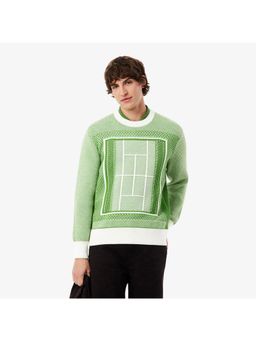 Lacoste - Tennis Court Graphic Jacquard Sweater - Green