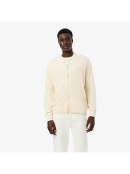 Lacoste - Rib Knit Cotton Blend Cardigan - Beige