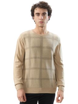 Raymond - Regular Fit Checkered Medium Fawn Sweater