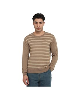 Raymond - Regular Fit Striped Medium Fawn Sweater