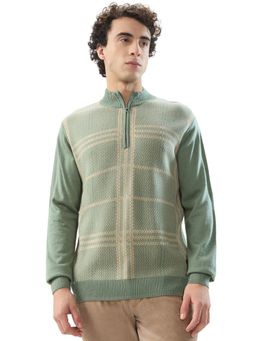 Raymond - Regular Fit Checkered Medium Green Sweater