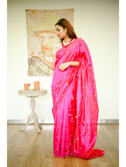 SARI KI ALMARI - Fuchsia Handwoven Pure Silk Mixed Saree with Unstitched Blouse