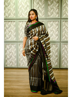 SARI KI ALMARI - Black Silk Banarasi Saree with Unstitched Blouse