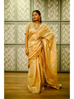 SARI KI ALMARI - Gold Silk Tissue Saree with Unstitched Blouse
