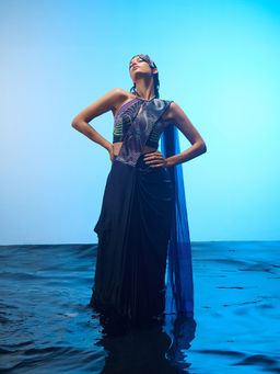 Asaaye - Tidal Rhythm Pre Drape Saree with Stitched Blouse