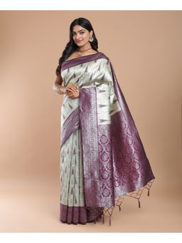 NIKATT - Aura Silk Grey Woven Saree with Unstitched Blouse