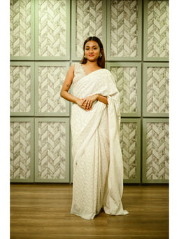 SARI KI ALMARI - White Georgette Saree with Unstitched Blouse