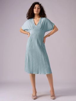 Twenty Dresses by Nykaa Fashion - Womens Turquoise Textured Polyester A-Line Midi Dress
