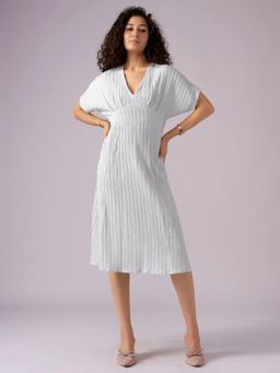 Twenty Dresses by Nykaa Fashion - Womens White Textured Polyester A-Line Midi Dress