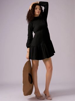 Twenty Dresses by Nykaa Fashion - Womens Black Textured Polyester A-Line Mini Dress