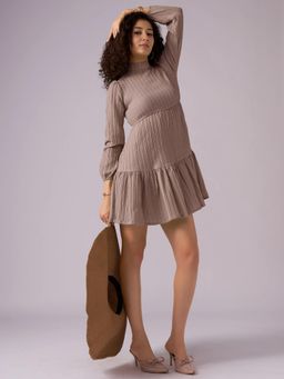 Twenty Dresses by Nykaa Fashion - Womens Brown Textured Polyester A-Line Mini Dress