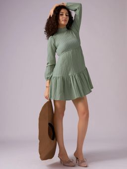 Twenty Dresses by Nykaa Fashion - Womens Green Textured Polyester A-Line Mini Dress