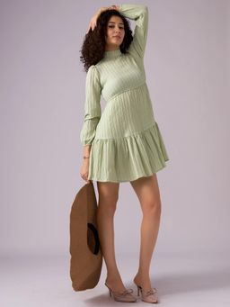 Twenty Dresses by Nykaa Fashion - Womens Light Pista Textured Polyester A-Line Mini Dress
