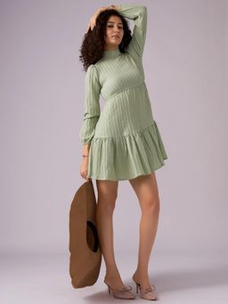 Twenty Dresses by Nykaa Fashion - Womens Pista Textured Polyester A-Line Mini Dress