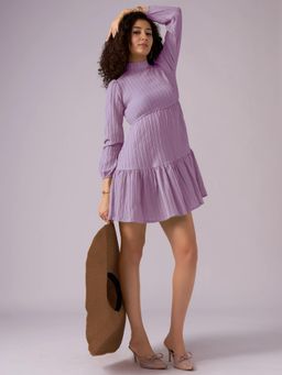 Twenty Dresses by Nykaa Fashion - Womens Purple Textured Polyester A-Line Mini Dress