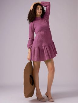 Twenty Dresses by Nykaa Fashion - Womens Onion Lavender Textured Polyester A-Line Mini Dress