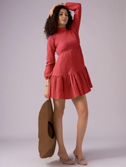 Twenty Dresses by Nykaa Fashion - Womens Red Textured Polyester A-Line Mini Dress
