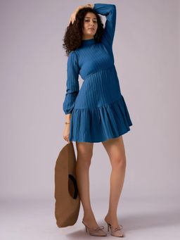 Twenty Dresses by Nykaa Fashion - Womens Teal Textured Polyester A-Line Mini Dress