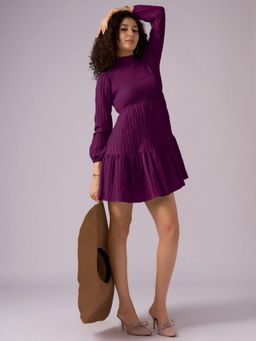 Twenty Dresses by Nykaa Fashion - Womens Wine Textured Polyester A-Line Mini Dress