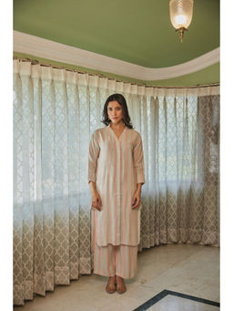 Kapraaha - Blush Striped Kurta with Pants (Set of 2)