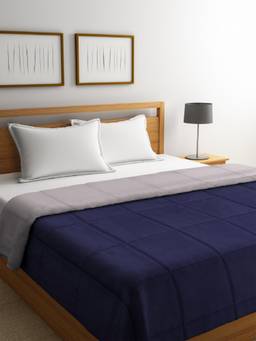 Chic Home - Microfiber 300 GSM Solid Double Reversible Heavy Winter Quilt Comforter (Blue and Grey)