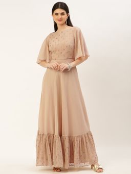 Ethnovog - Ready To Wear Peach Embroidered Georgette Dress