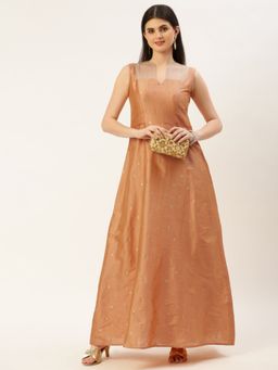 Ethnovog - Ready To Wear Peach Art Silk Jacquard Dress